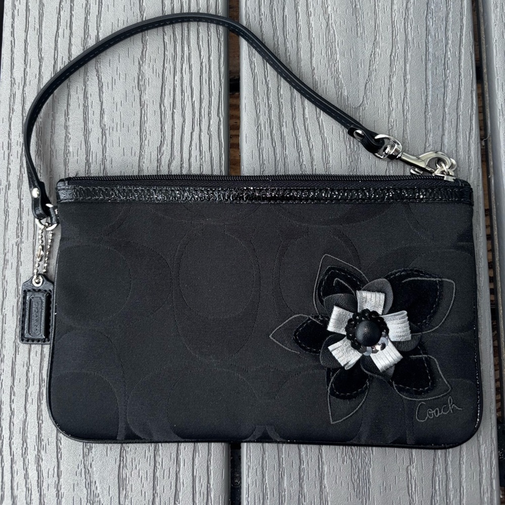 Coach• Signature Canvas Wristlet with Floral Detail